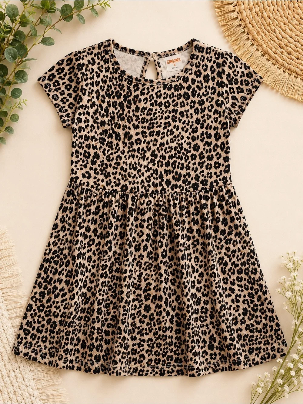 Gymboree Tan and Black Leopard Print Short Sleeve Dress